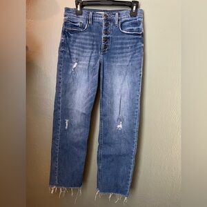 Whetherly Women's Size 6 Blue High Rise Button Fly Distressed Wide Leg Jeans